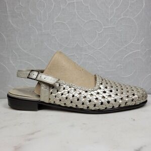 Trotters Braided Leather Sandals Size 10WW Wide Silver Woven Closed Slingback